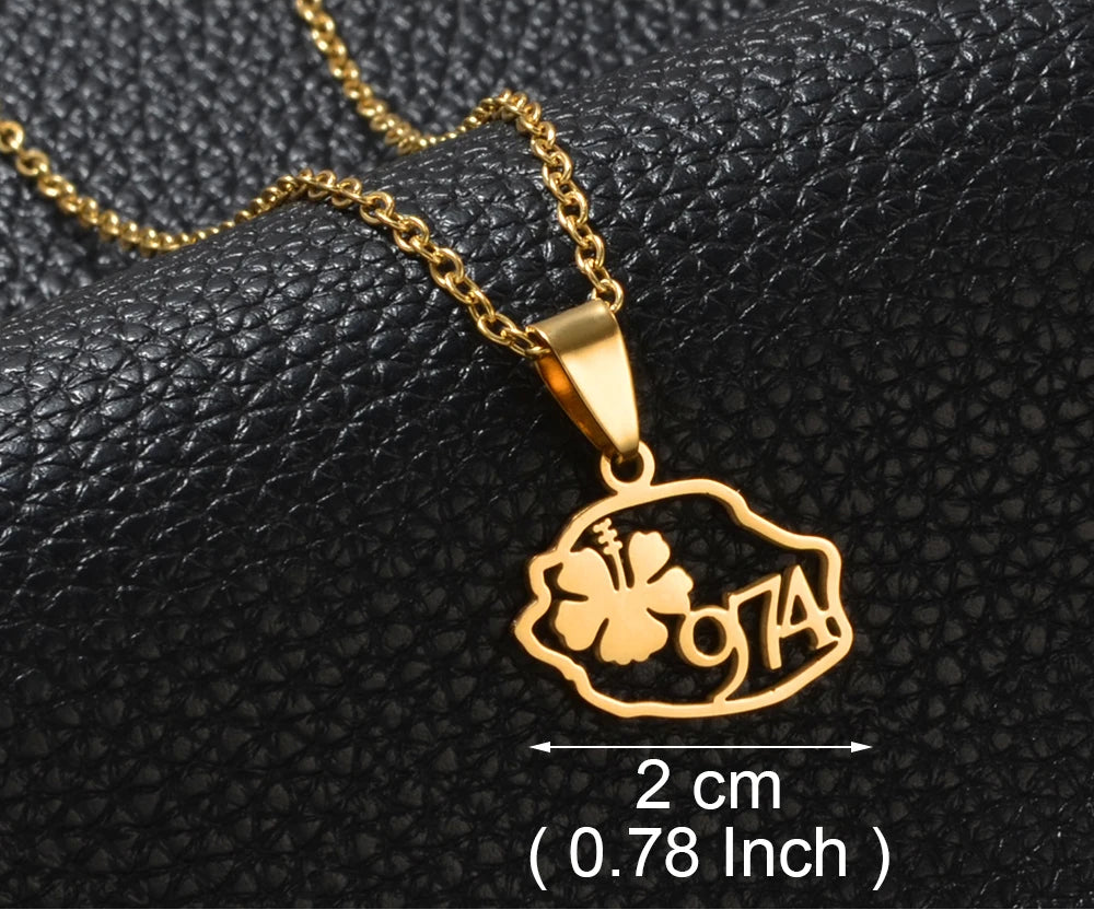 ✨ Collier + Pendentif des outres-mers hibiscus en Acier Inox