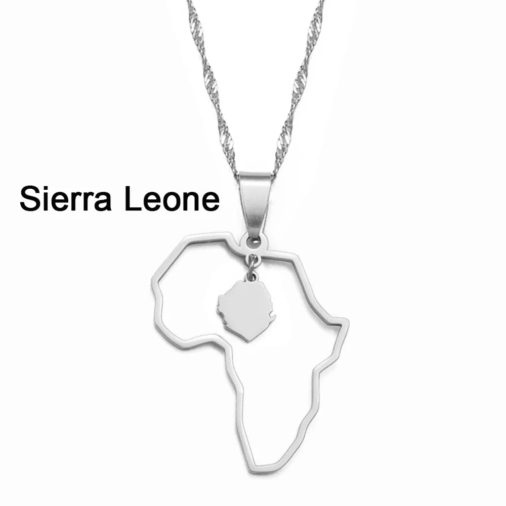 ✨🌍 Collier Chaîne en Acier Inoxydable – Pendentif Carte d’Afrique avec Pays Ghana,Nigeria,Congo,Zimbabwe,Liberia,Kenya,Angola,Jamaique,Ethiopie
