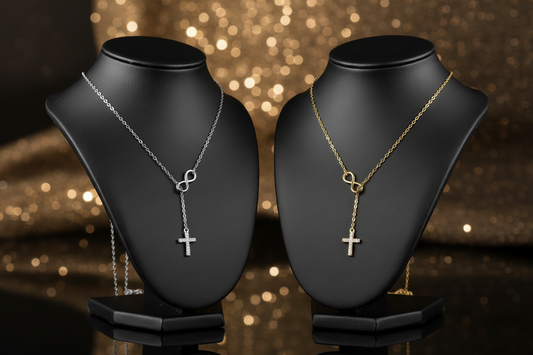 ✨✝️ Collier Chaîne + mini Pendentif Croix Diamant – Acier Inoxydable