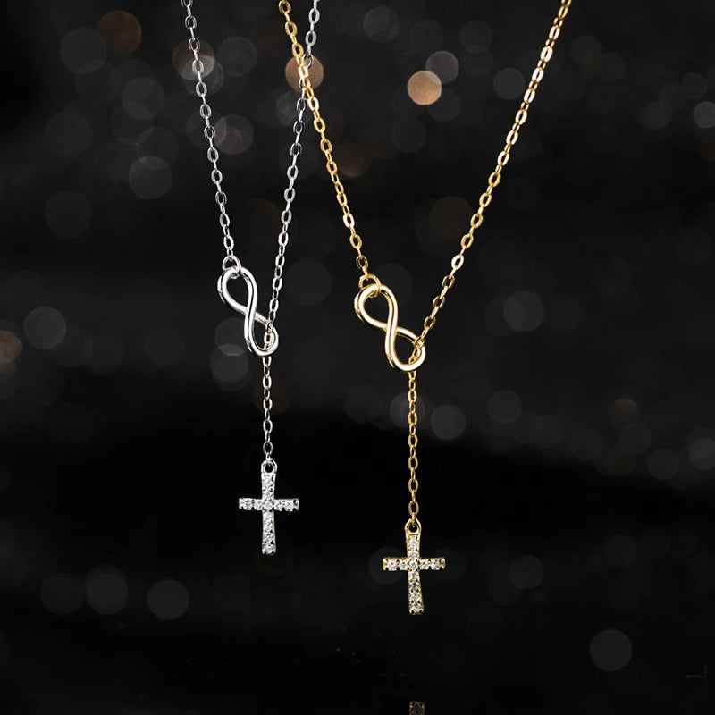 ✨✝️ Collier Chaîne + mini Pendentif Croix Diamant – Acier Inoxydable