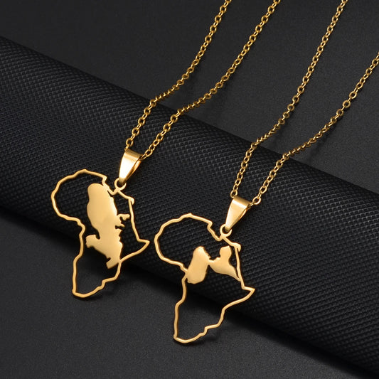 ✨ Collier + Pendentif Afrique intérieur Guadeloupe ou Martinique en Acier Inoxydable