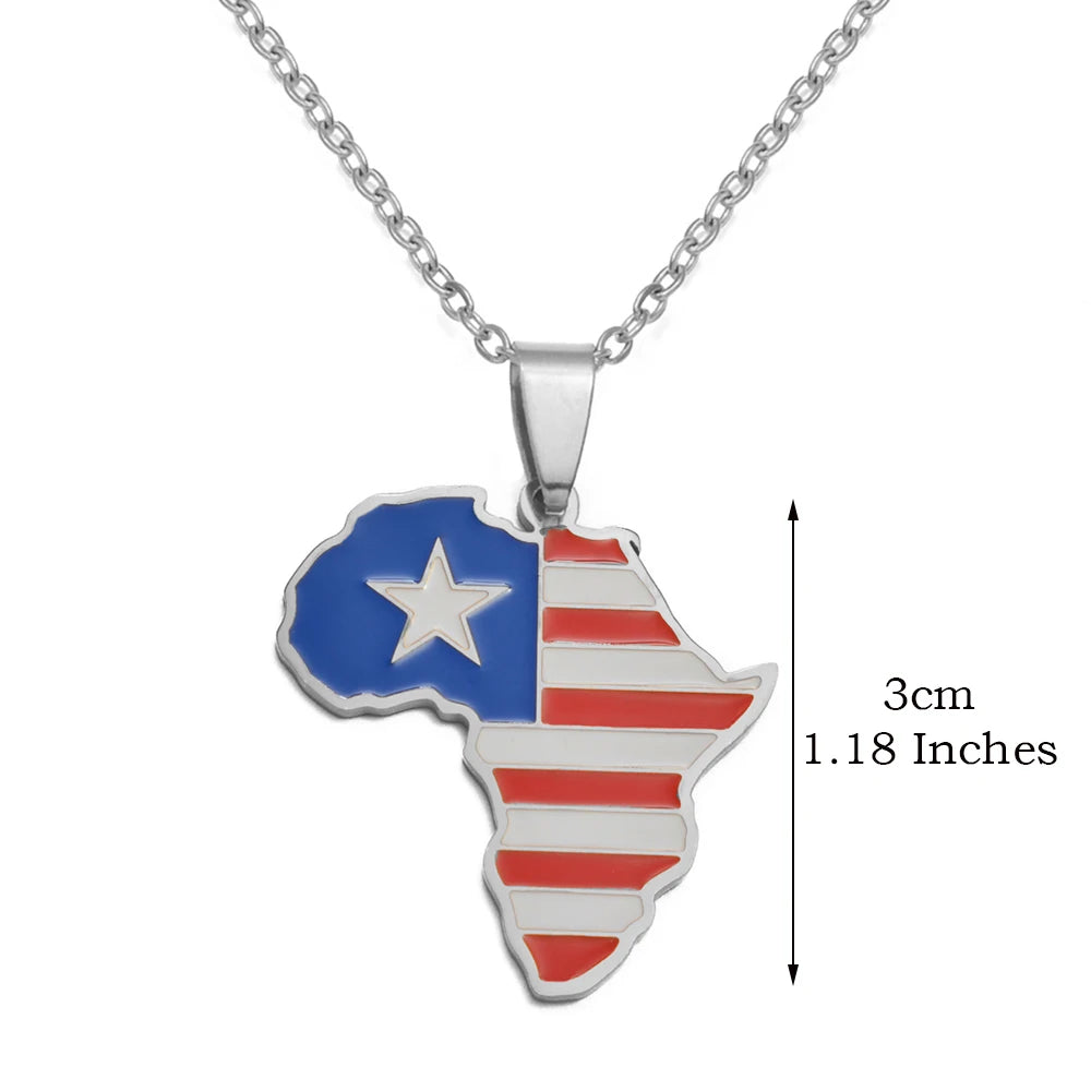 🌍 1. Collier + pendentif carte de l’Afrique au couleurs des drapeaux des pays Africains en Acier Inoxydable