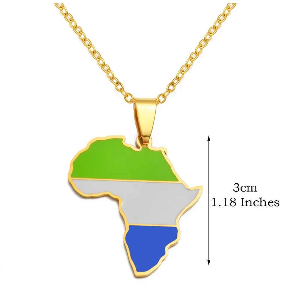 🌍 1. Collier + pendentif carte de l’Afrique au couleurs des drapeaux des pays Africains en Acier Inoxydable