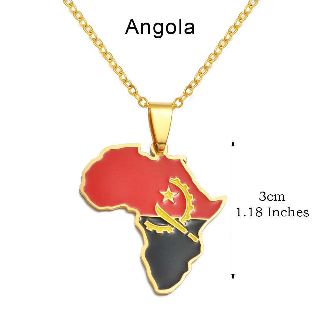 🌍 2. Collier + pendentif carte de l’Afrique au couleurs des drapeaux des pays Africains en Acier Inoxydable