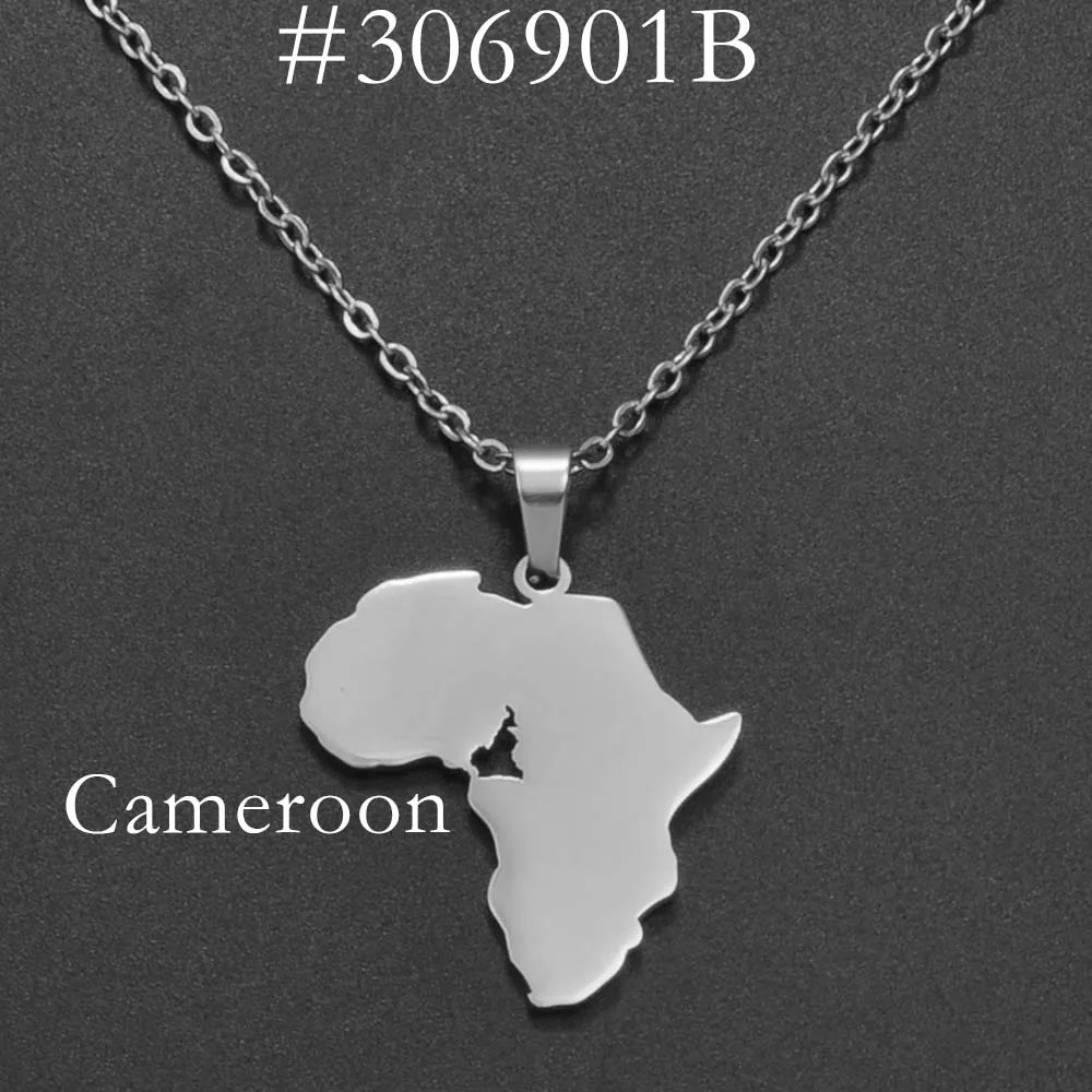 ✨🌍 Collier Chaîne en Acier Inoxydable – Pendentif Carte d’Afrique avec Pays