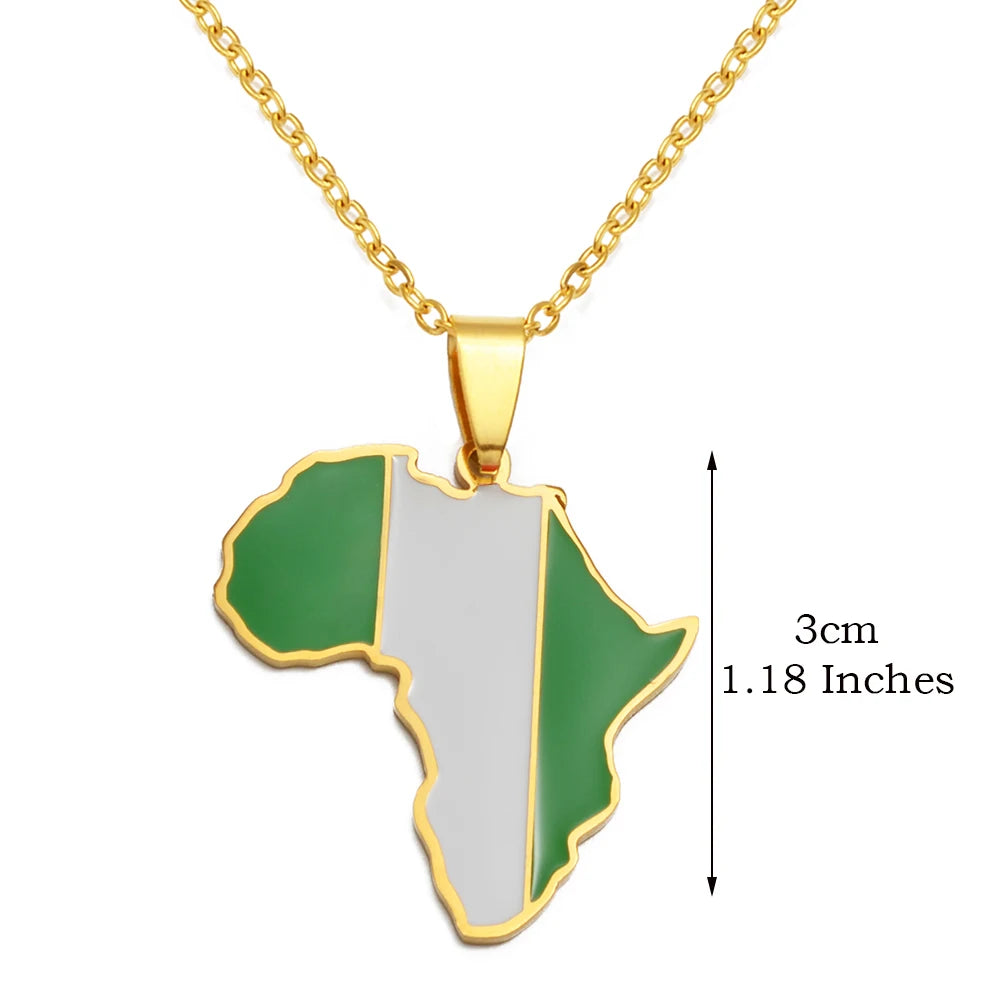 🌍 1. Collier + pendentif carte de l’Afrique au couleurs des drapeaux des pays Africains en Acier Inoxydable