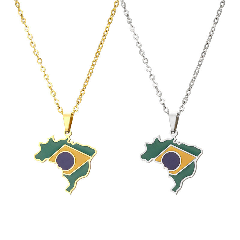✨🇧🇷 Collier Chaîne + Pendentif Brésil – Acier Inoxydable aux Couleurs du Drapeau