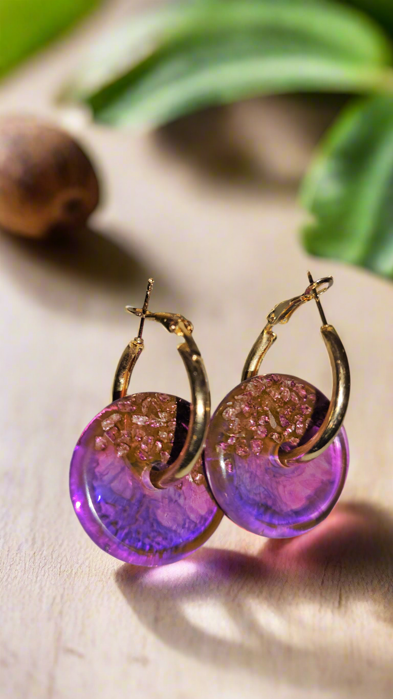 Paire de Pampilles en résine avec boucle d'oreilles créole en acier inox (2 pcs)