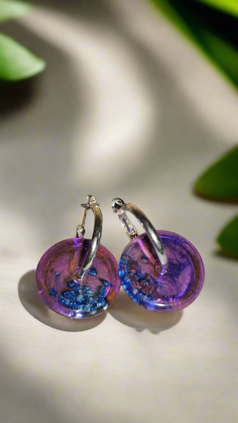 Paire de Pampilles en résine avec boucle d'oreilles créole en acier inox (2 pcs)