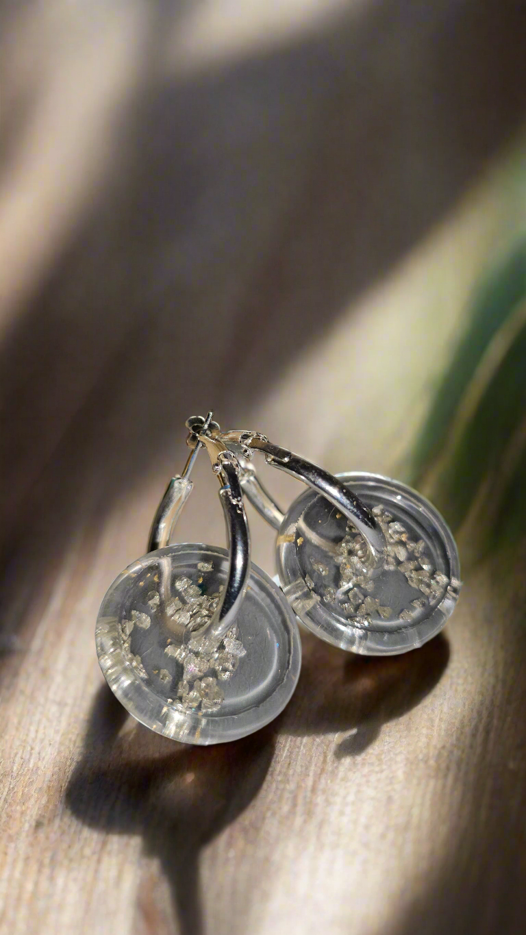 Paire de Pampilles en résine avec boucle d'oreilles créole en acier inox (2 pcs)
