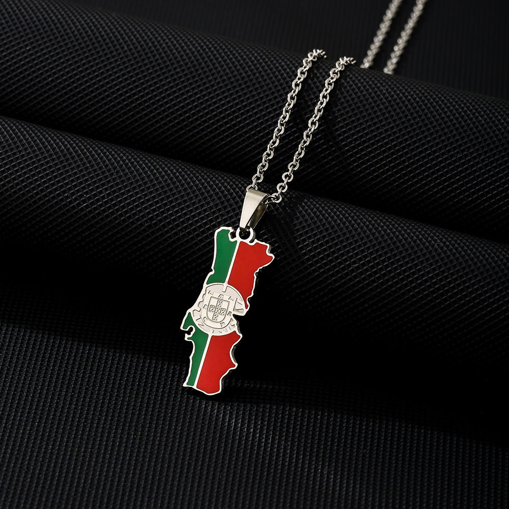 ✨🇵🇹 Collier Chaîne + Pendentif Portugal – Acier Inoxydable aux Couleurs du Drapeau