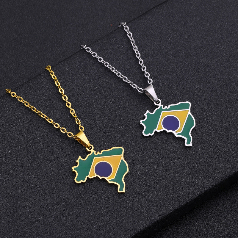 ✨🇧🇷 Collier Chaîne + Pendentif Brésil – Acier Inoxydable aux Couleurs du Drapeau
