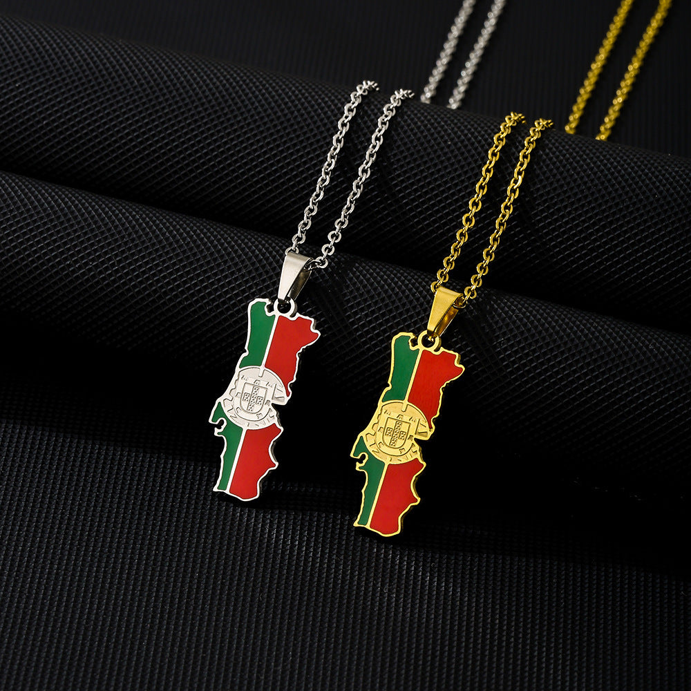 ✨🇵🇹 Collier Chaîne + Pendentif Portugal – Acier Inoxydable aux Couleurs du Drapeau
