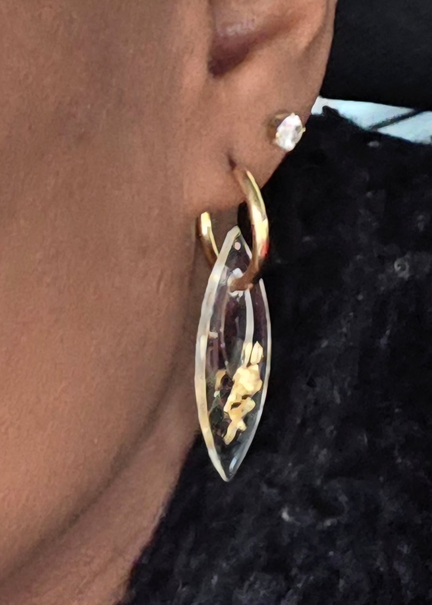 Paire de Pampilles en résine avec boucle d'oreilles créole en acier inox (2 pcs)