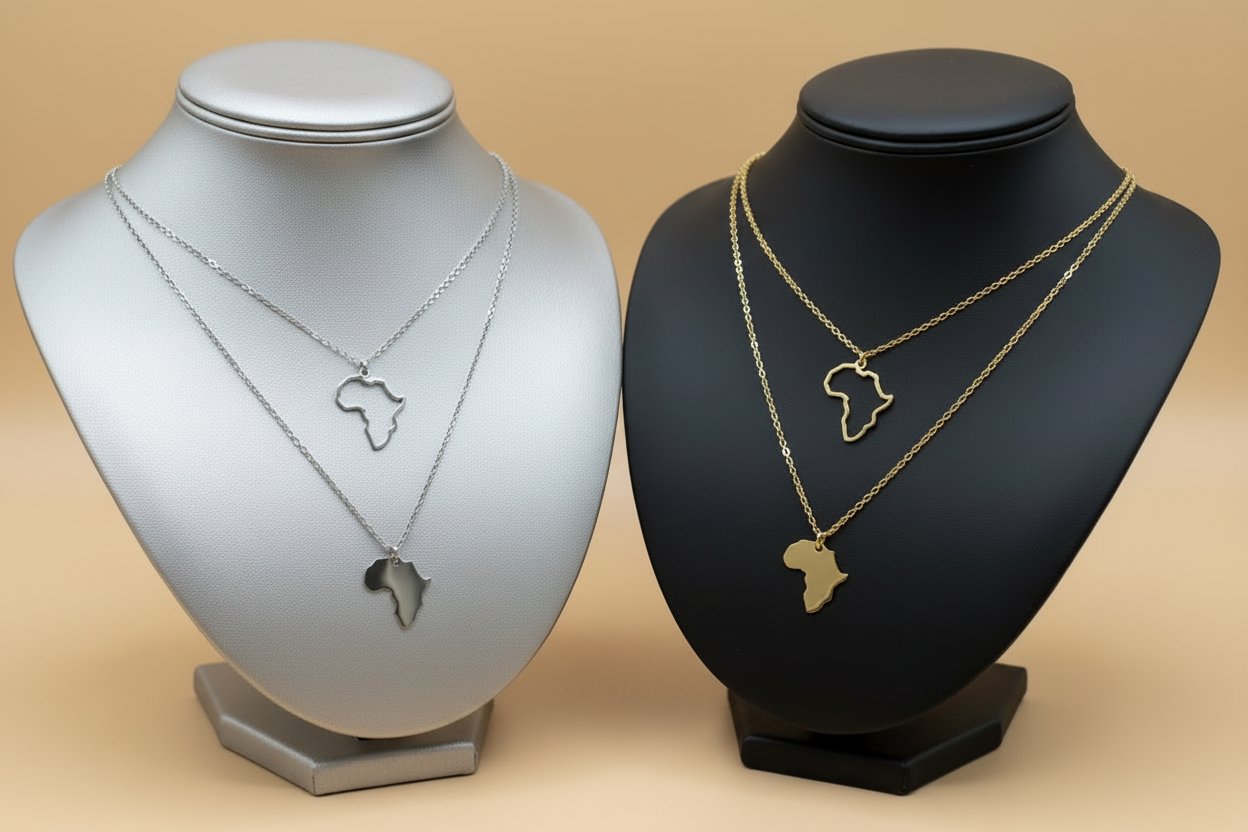 ✨ Collier Chaîne + Pendentif Pays d’Outre-Mer, Caraïbes et Afrique – Acier Inoxydable Or ou Argent (1 pcs)