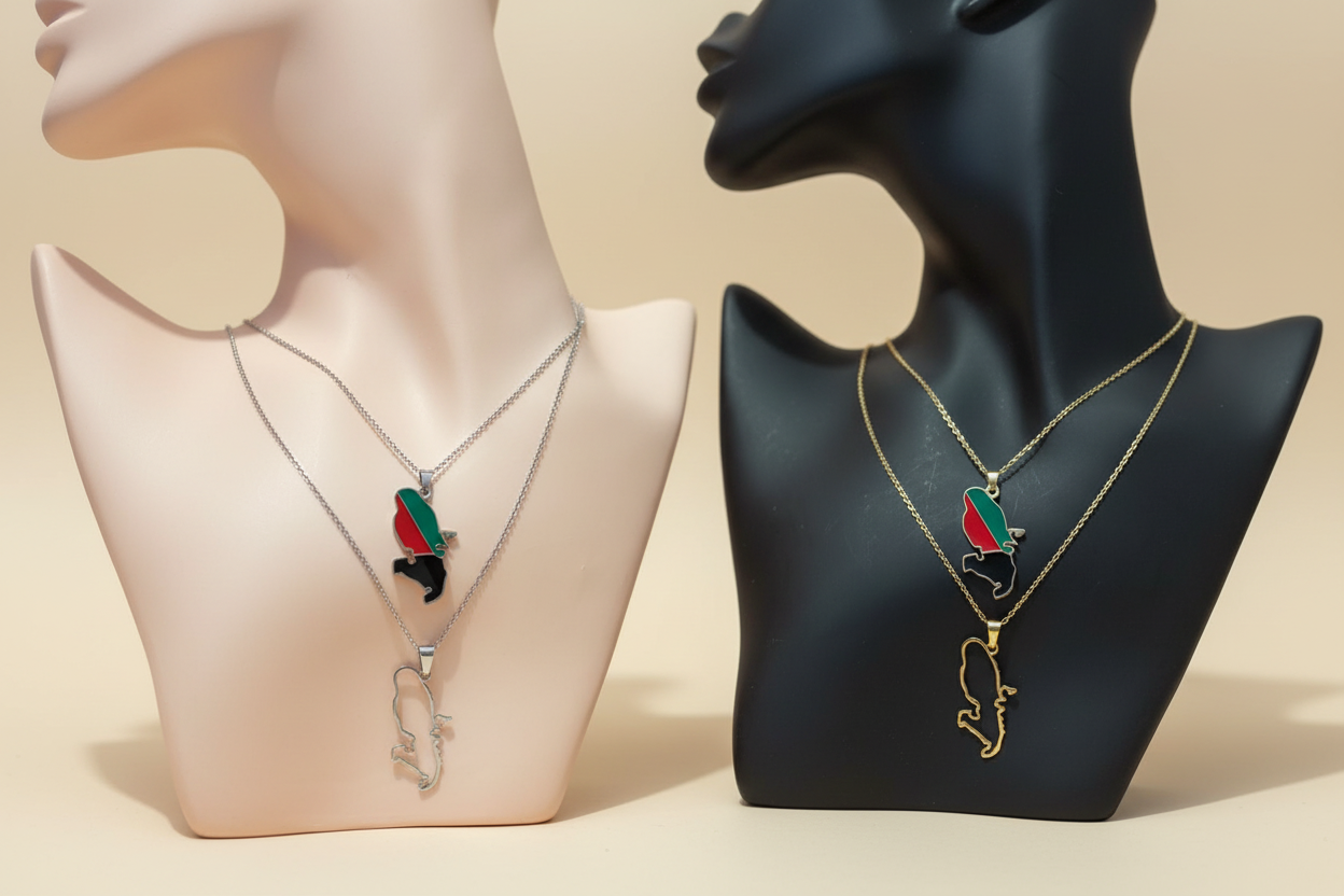 ✨ Collier Chaîne + Pendentif Pays d’Outre-Mer, Caraïbes et Afrique – Acier Inoxydable Or ou Argent (1 pcs)