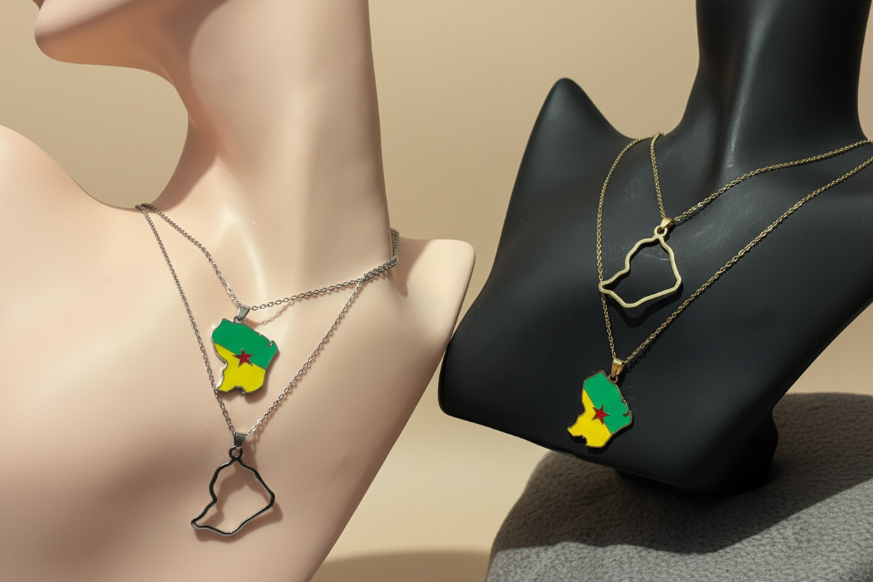 ✨ Collier Chaîne + Pendentif Pays d’Outre-Mer, Caraïbes et Afrique – Acier Inoxydable Or ou Argent (1 pcs)
