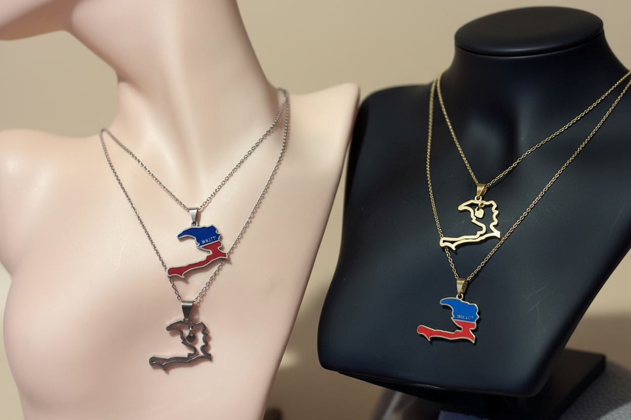✨ Collier Chaîne + Pendentif Pays d’Outre-Mer, Caraïbes et Afrique – Acier Inoxydable Or ou Argent (1 pcs)