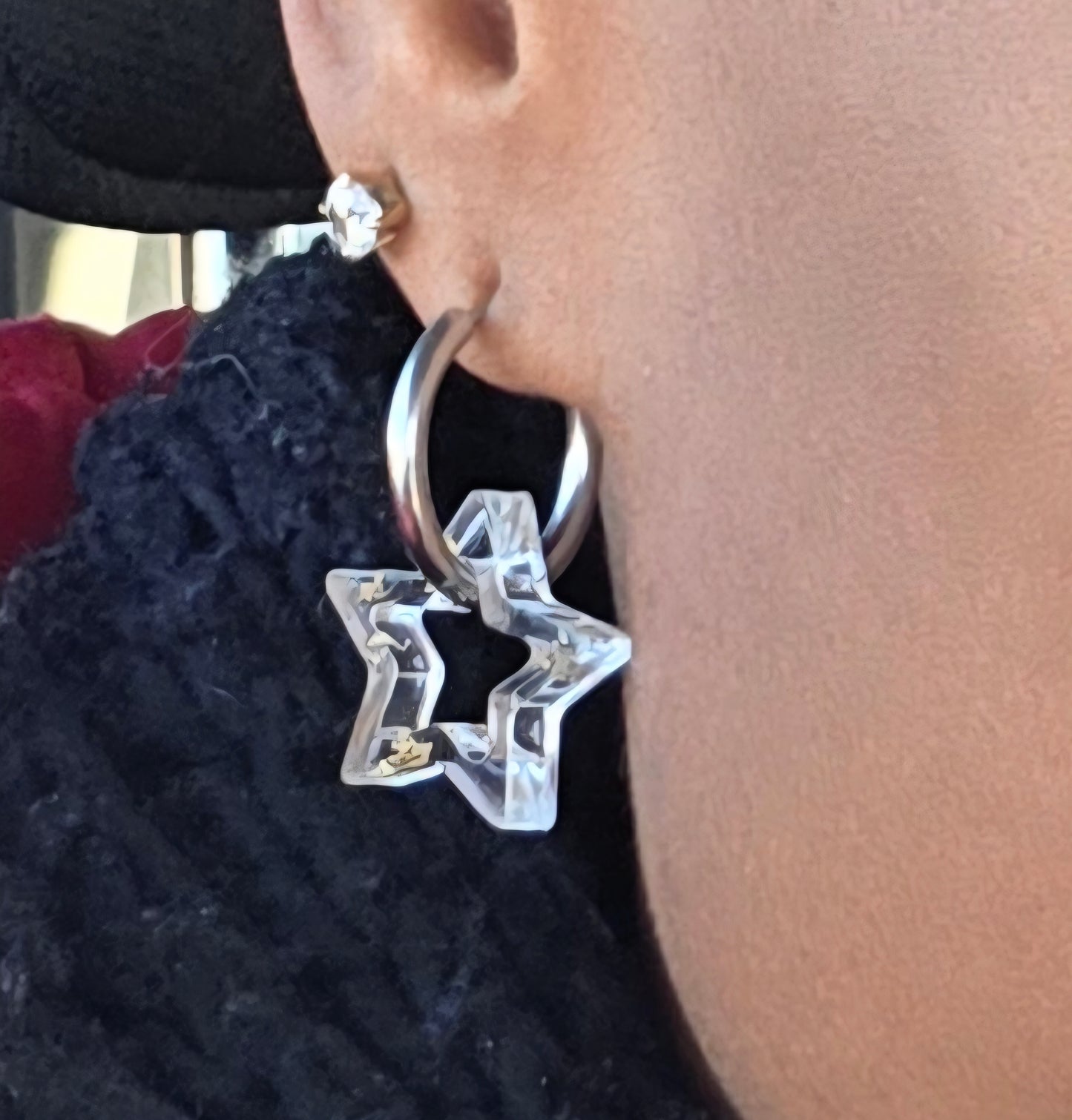 Paire de Pampilles en résine avec boucle d'oreilles créole en acier inox (2 pcs)