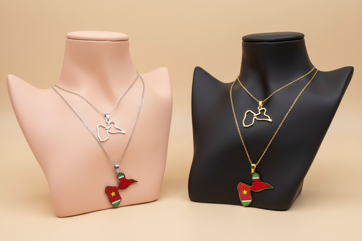 ✨ Collier Chaîne + Pendentif Pays d’Outre-Mer, Caraïbes et Afrique – Acier Inoxydable Or ou Argent (1 pcs)
